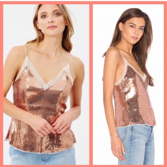 NWT Free People Rose Gold Sequin Camisole Top - Picture 2 of 2